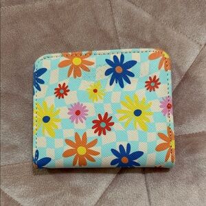 Floral Checkprint Compact Wallet - Blue Multicolor